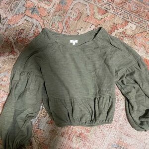 Aerie Olive Textured Long Sleeve Crop Top